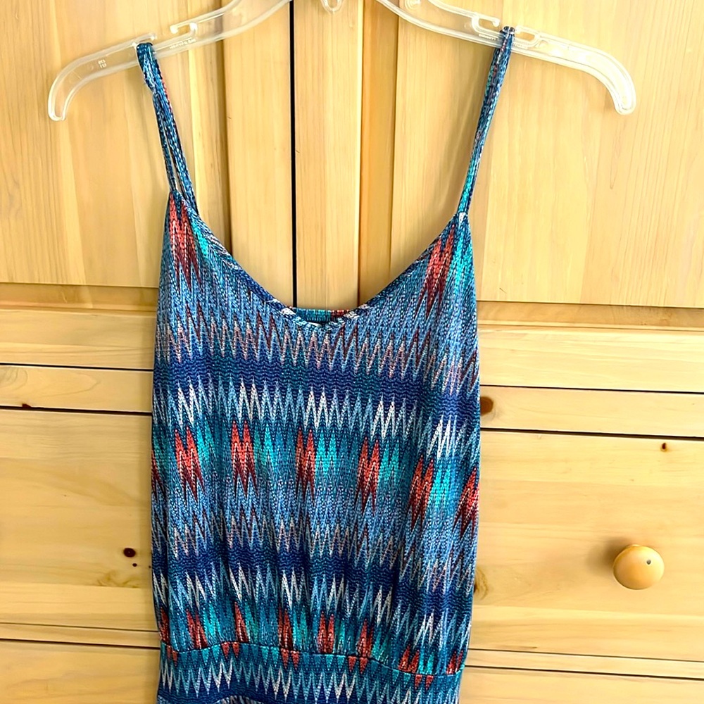 Veronica M Blue Abstract Print Dress Spaghetti Strap Sz Large